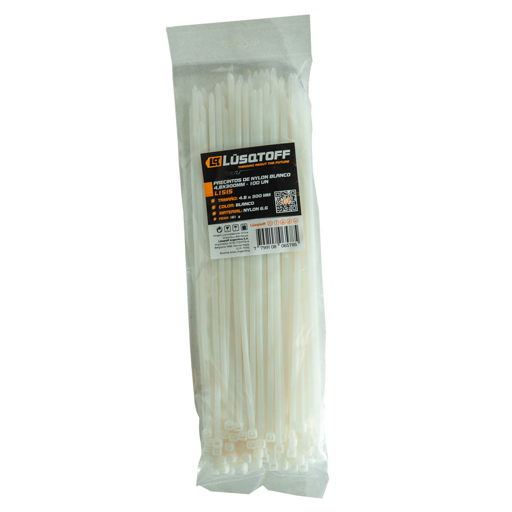 PRECINTOS DE NYLON BLANCO 4,8X300MM - 100 UN - LUSQTOFF