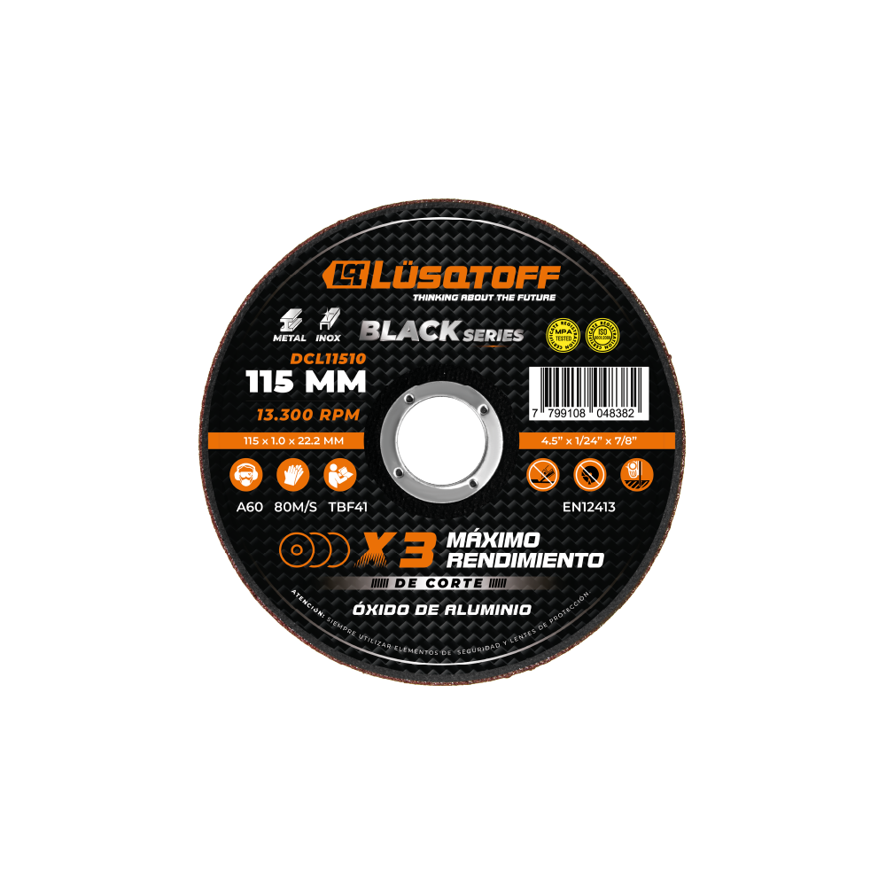 DISCO DE CORTE PARA ACERO / ACERO INOXIDABLE 115X1.0X22 - LUSQTOFF
