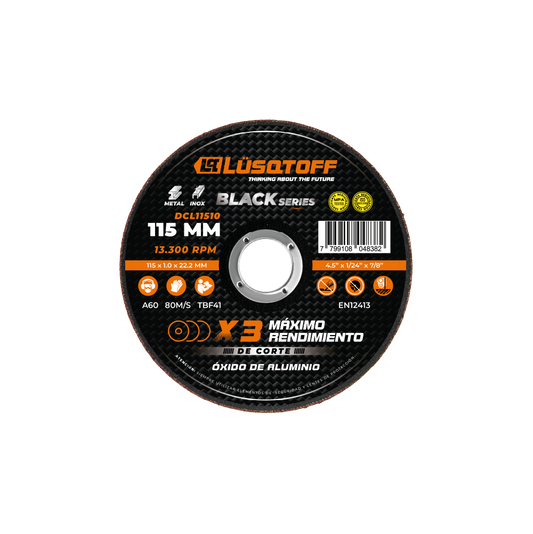 DISCO DE CORTE PARA ACERO / ACERO INOXIDABLE 115X1.0X22 - LUSQTOFF