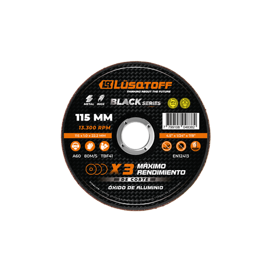 DISCO DE CORTE PARA ACERO / ACERO INOXIDABLE 115X1.6X22 - LUSQTOFF
