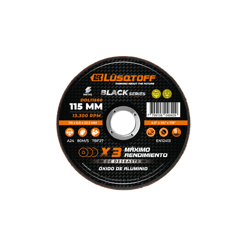 DISCO DE DESBASTE PARA METAL 115 * 6.0 * 22 MM - LUSQTOFF