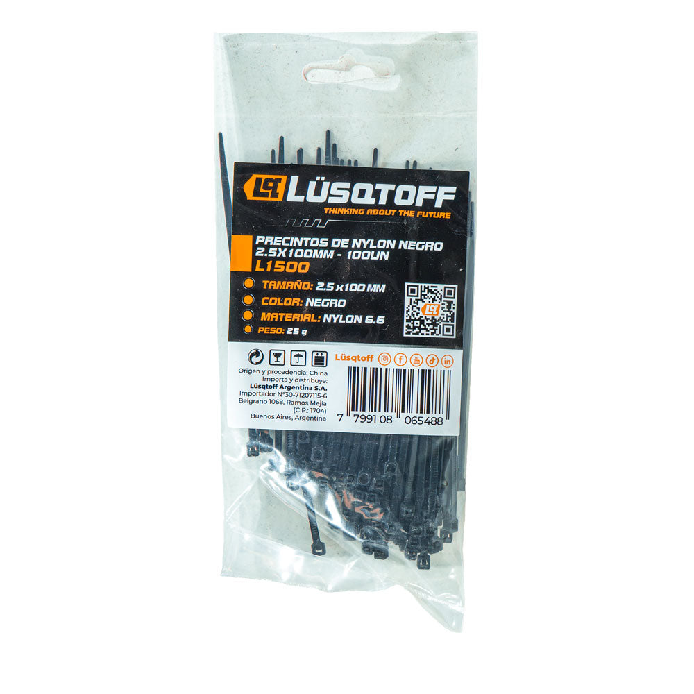 PRECINTOS DE NYLON NEGRO 2,5X100MM - 100 UN - LUSQTOFF