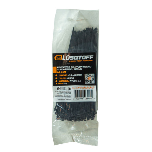 PRECINTOS DE NYLON NEGRO 2,5X160MM - 100 UN - LUSQTOFF