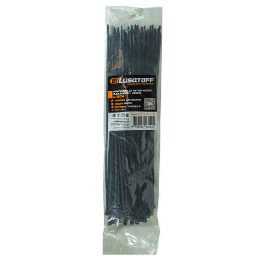 PRECINTOS DE NYLON NEGRO 3,6X300MM - 100 UN - LUSQTOFF
