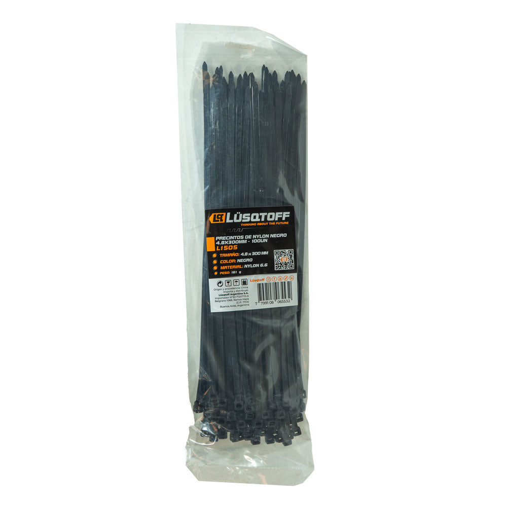 PRECINTOS DE NYLON NEGRO 4,8X300MM - 100 UN - LUSQTOFF