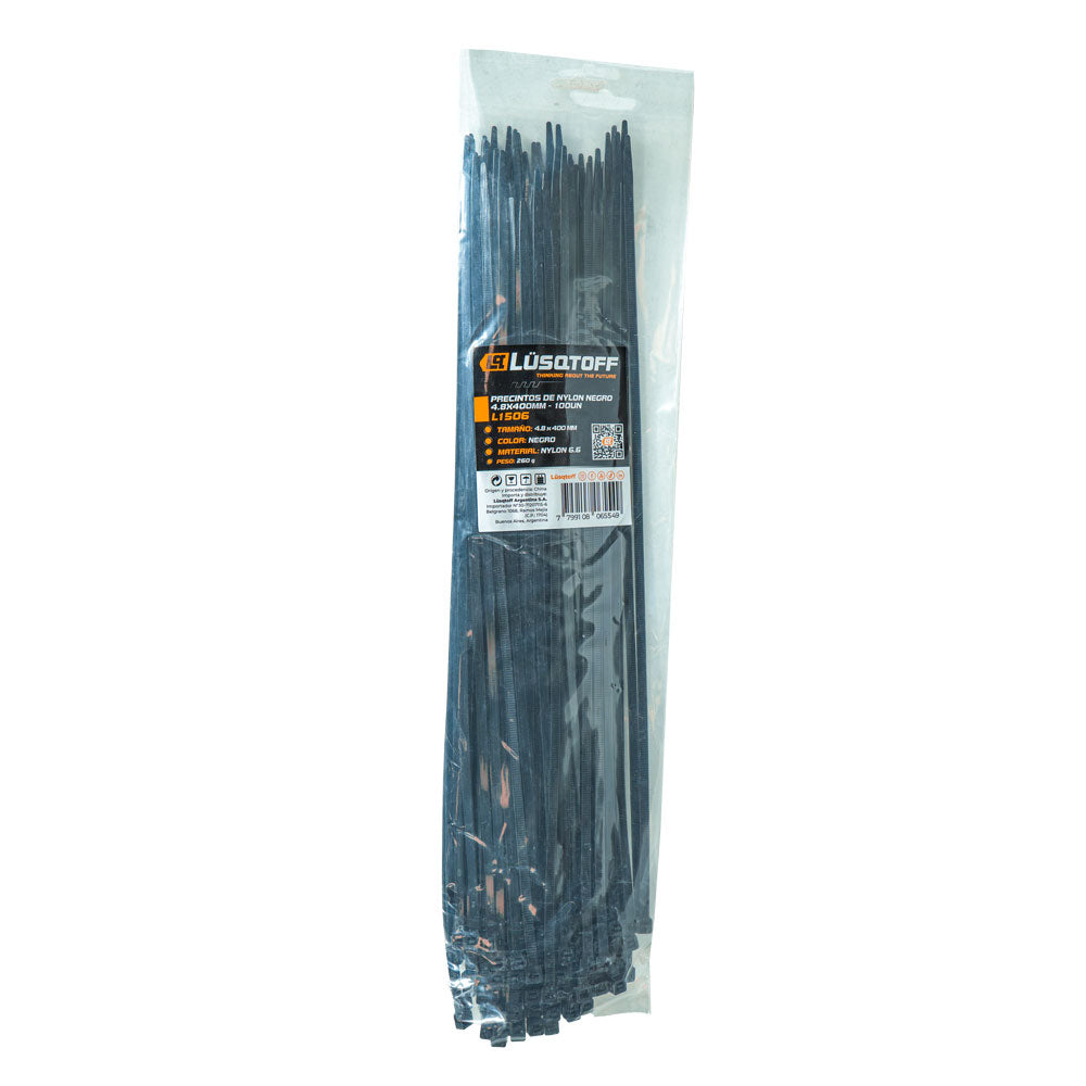 PRECINTOS DE NYLON NEGRO 4,8X400MM - 100 UN - LUSQTOFF