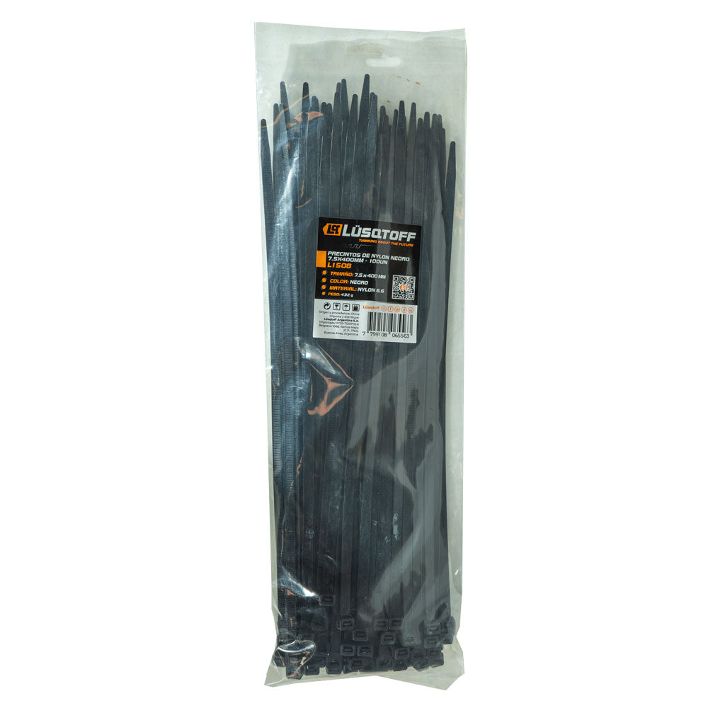 PRECINTOS DE NYLON NEGRO 7,5X400MM - 100 UN - LUSQTOFF
