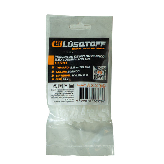 PRECINTOS DE NYLON BLANCO 2,5X100MM - 100 UN - LUSQTOFF