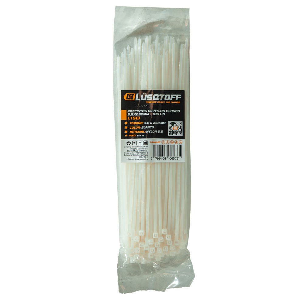 PRECINTOS DE NYLON BLANCO 3,6X250MM - 100 UN - LUSQTOFF