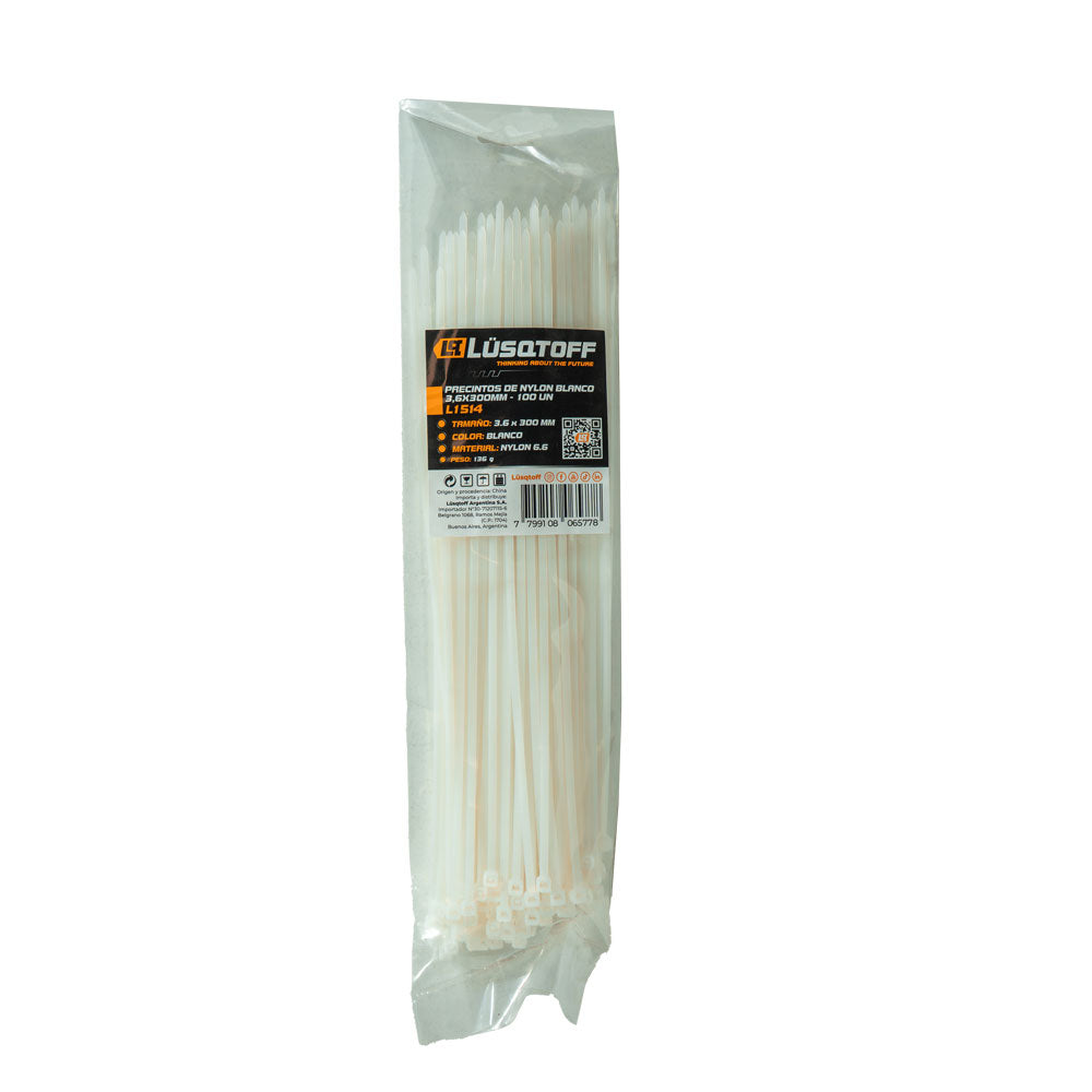 PRECINTOS DE NYLON BLANCO 3,6X300MM - 100 UN - LUSQTOFF