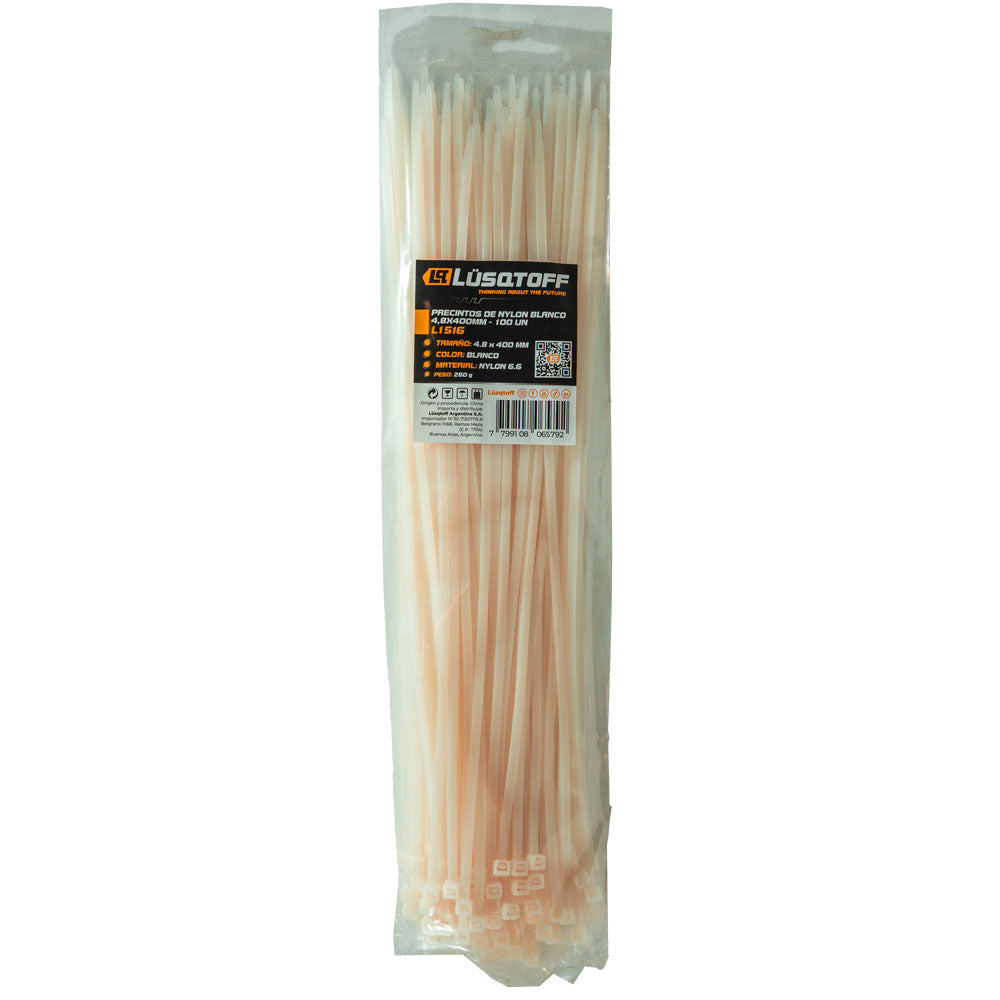 PRECINTOS DE NYLON BLANCO 4,8X400MM - 100 UN - LUSQTOFF